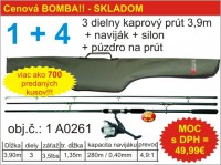 kaprový prút 3,9m/3,5lb+navijak+silon+puzdro
